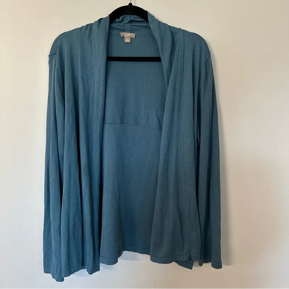 J. Jill Women’s Long Sleeve Blue Silk Blend Open Draped Front Cardigan Sz S GUC - Picture 2 of 7